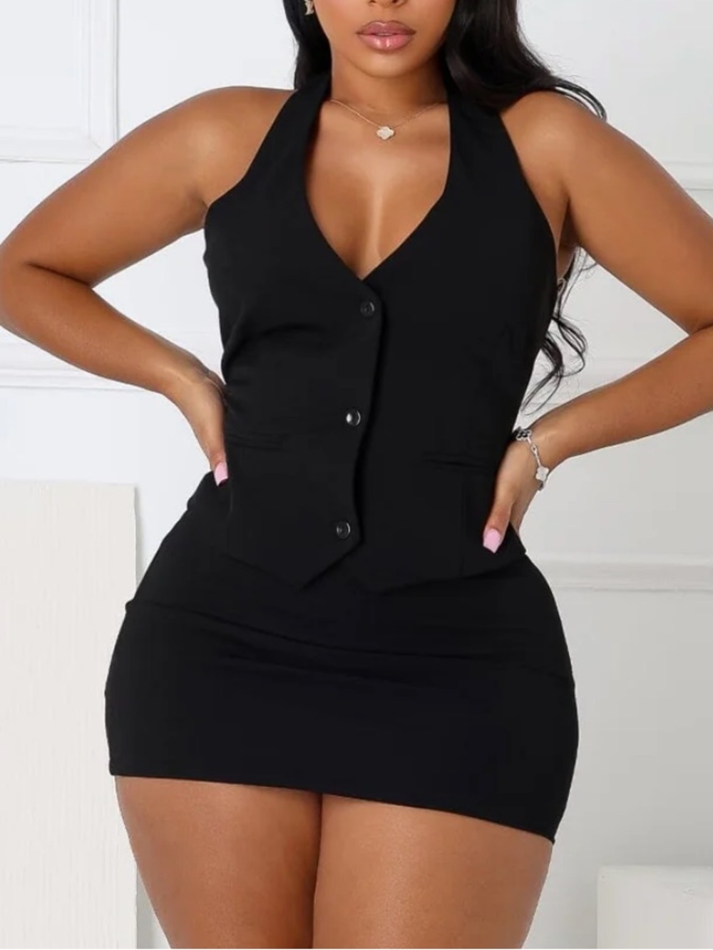 Boutique | Black Modern Mini Skirt Set
